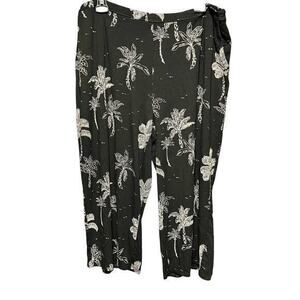 J.JILL Wearever Black palm tree Jersey knit crop wide leg Everyday pants sz XL